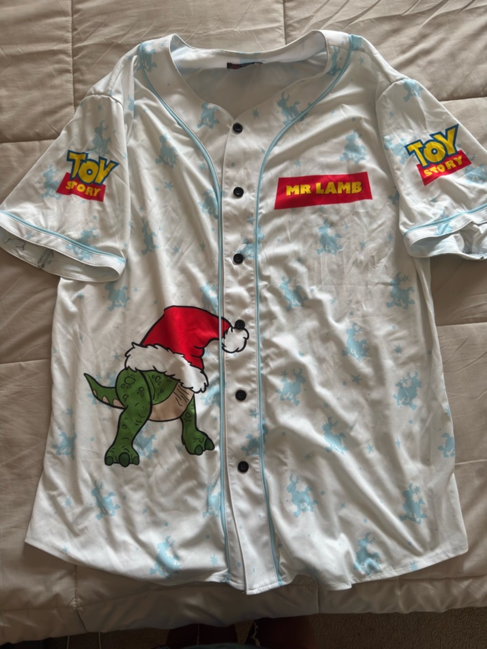 Toy Story Mr. Lamb Holiday Baseball Jersey - White with Red & Green